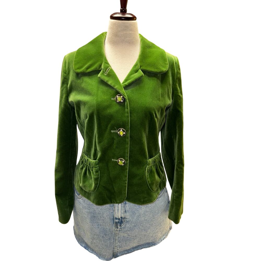 Women’s Charles Gray London Y2K Boutique Maximalist‎ Green Velvet Jacket Size L